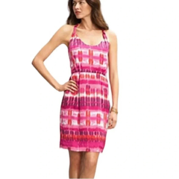 Banana Republic 100% Silk Twist Strap Pink Ikat Dress with Pockets Size 2 NWT - Picture 10 of 10